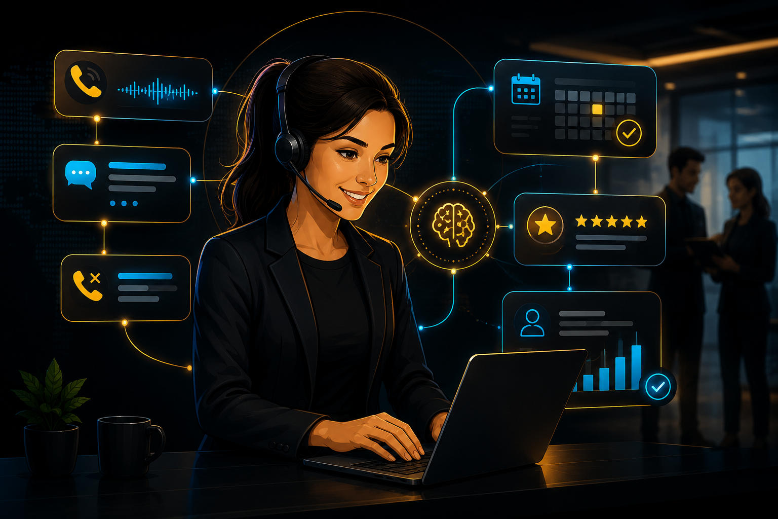 Illustrated AI receptionist for a service business